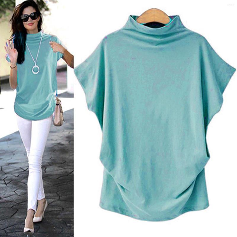 

Women' T Shirts Women Turtleneck Shirt Casual Solid Short Sleeve Girl Top Female Korean Harajuku Oversized Pullover Elegant T-shirts, Pk