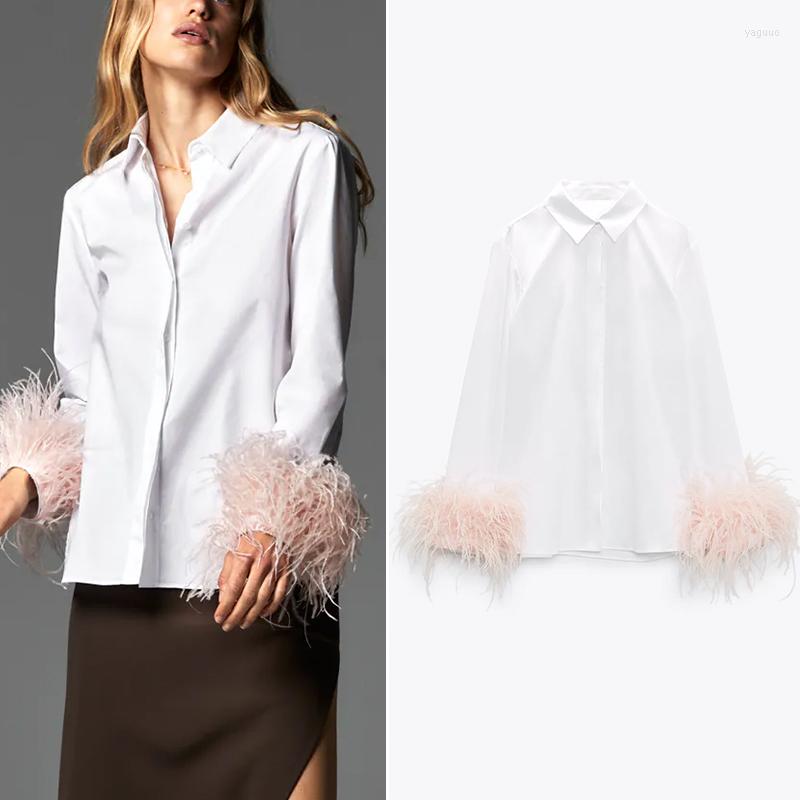 

Women' Blouses 2023 Women Blouse Shirt Fashion Feather Sleeve Single Breasted Casual Loose Tops Chic Female Turn Down Collar Shirts, Black