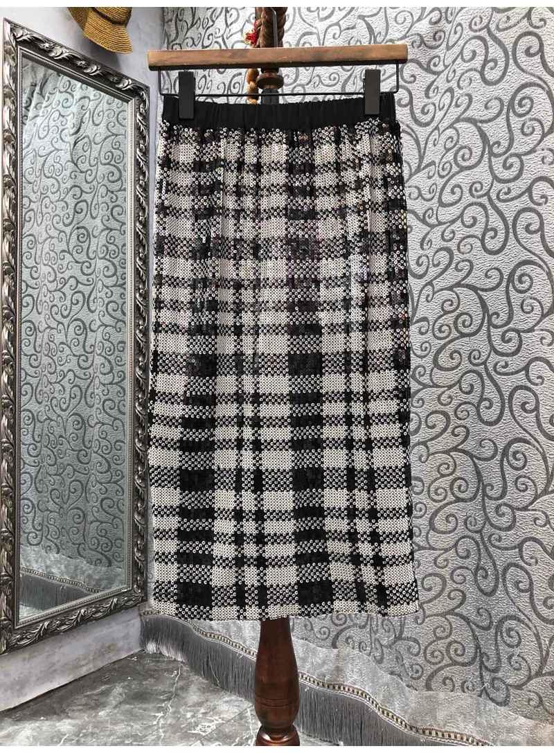 

Skirts Sequined 2023 Autumn Winter Party Events Women Elastic Waist Geometric Patterns Mid-Calf Length Casual Vintage, Picture shown