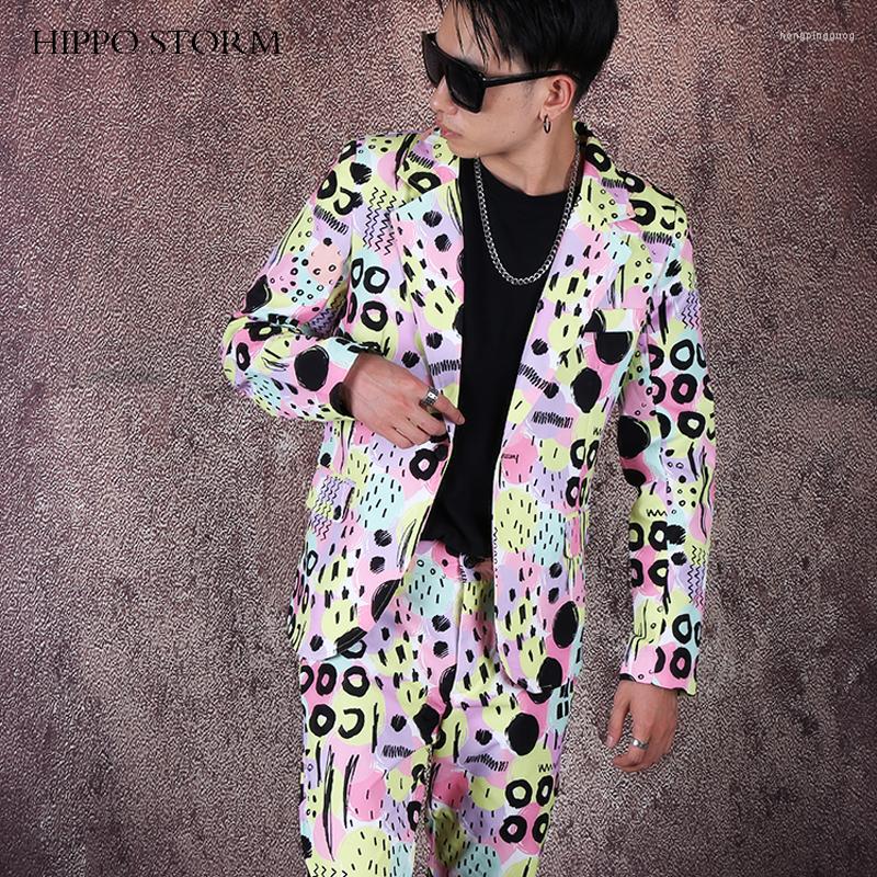 

Men's Suits Men's Casual Blazer Coat Men Hip Hop Stage Personality Suit Male Singer Fashion 3D Printing Jacket DJ Slim Costume, Suit and pants set