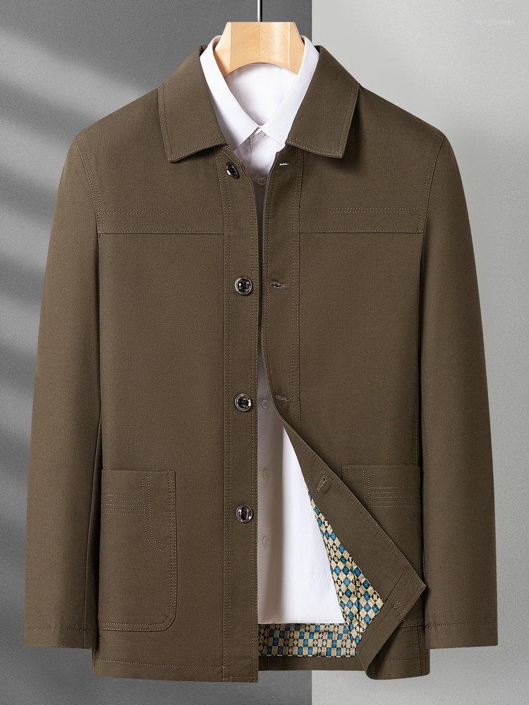 

Men's Jackets Men Smart Casual Khaki Army Green Turn Down Collar Single-Breasted Basic Coat Mature Male Spring Autumn Outerwear 2023