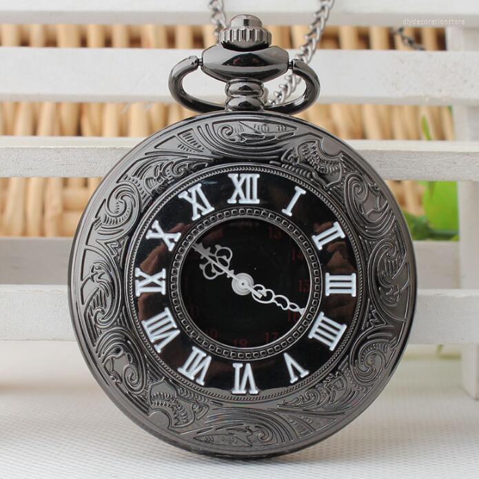 

Pocket Watches Vintage Steampunk Black Roman Numerals Necklace Quartz, Picture shown