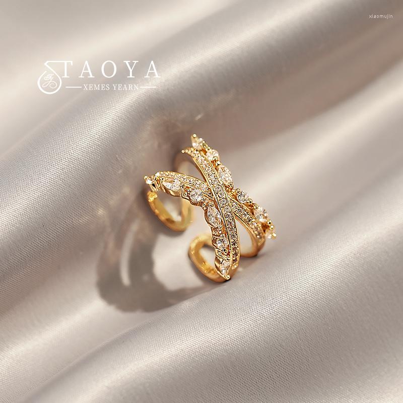 

Cluster Rings 2023 Heavy Industry Luxury Micro-set Zircon Metal Crossed Open Korean Fashion Jewelry Party Shiny Accessories For Women's
