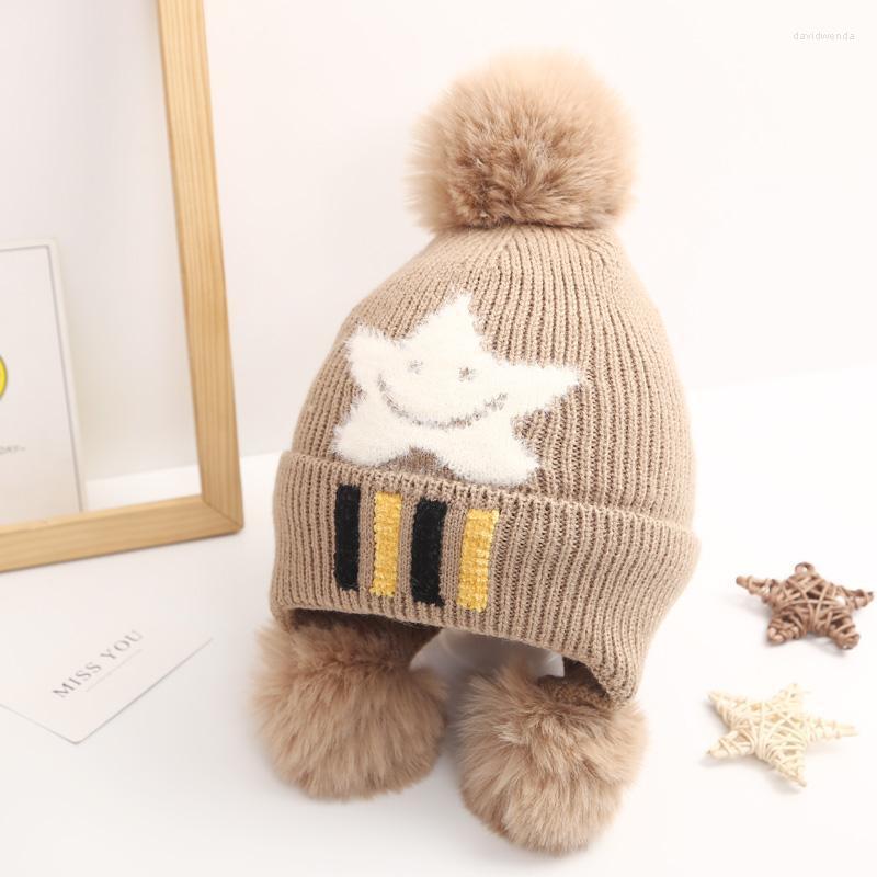 

Berets 2023 Winter Children's Hat Autumn Boys Girls Kids Knitted Thicken Ear Protection For 3-8 Years Double Ball Cap Baby Girl, Yl