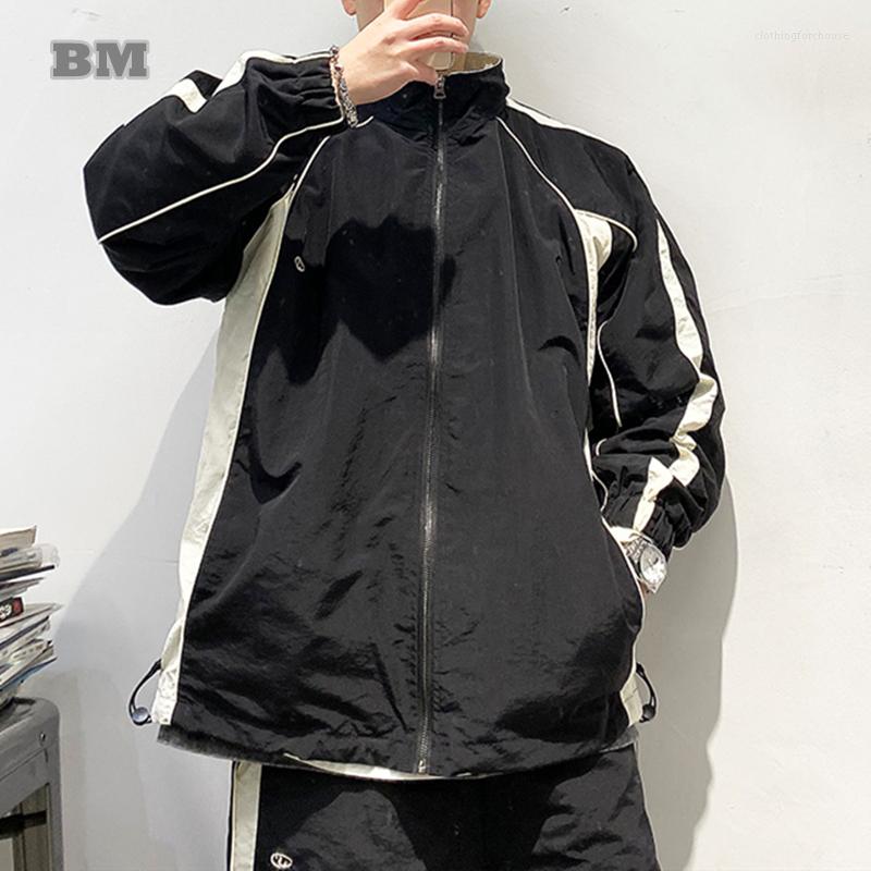 

Men's Jackets Spring Autumn Korean Fashion Hip Hop Stand-Up Collar Jacket Men Clothing Japanese Streetwear Patchwork Coat Harajuku Casual, Black