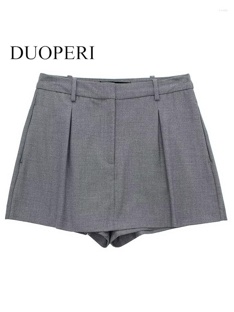 

Women's Shorts DUOPREI Women Fashion Solid Front Zipper Skirts Vintage High Waist Female Chic Lady, Gray