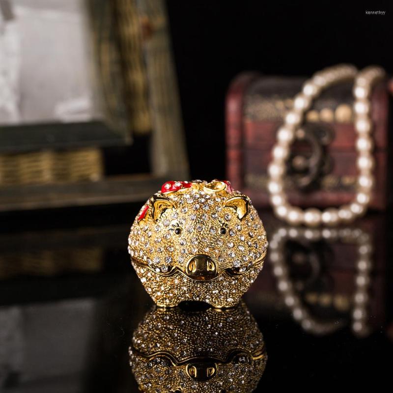 

Jewelry Pouches Qifu Handicraft Cute Pig Fill Of Diamonds Metal Box