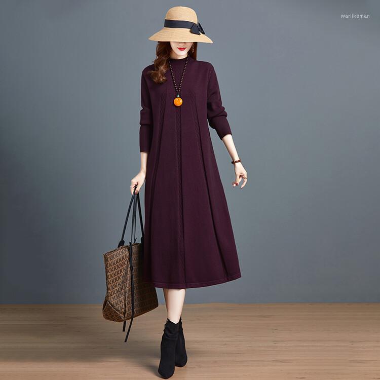

Casual Dresses Women Long Knitted Dress 2023 Autumn Winter Lady Sleeve Warm Sweater Loose, Black