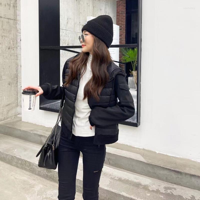 

Women' Hoodies 2023 Women Hooded Patchwork Down Short Spring Cardigan Jacket Casual Fashion Female Clothing Autumn Black Sweatshirts -M-L