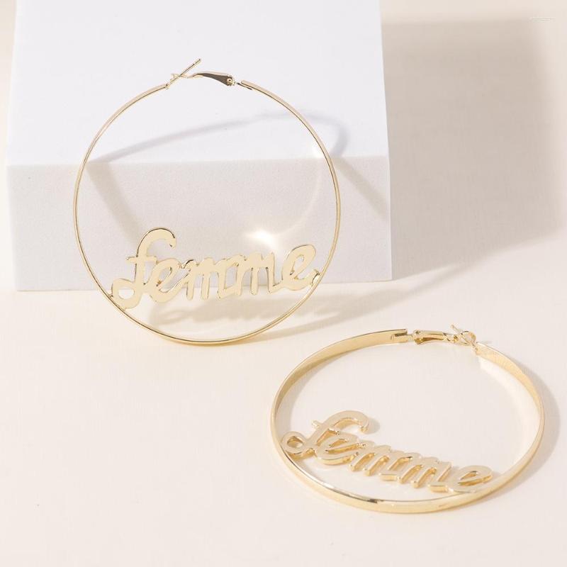

Hoop Earrings Exaggerated Large Circle Hollow Femme Letter Silver Color Studs Jewelry For Women Girls