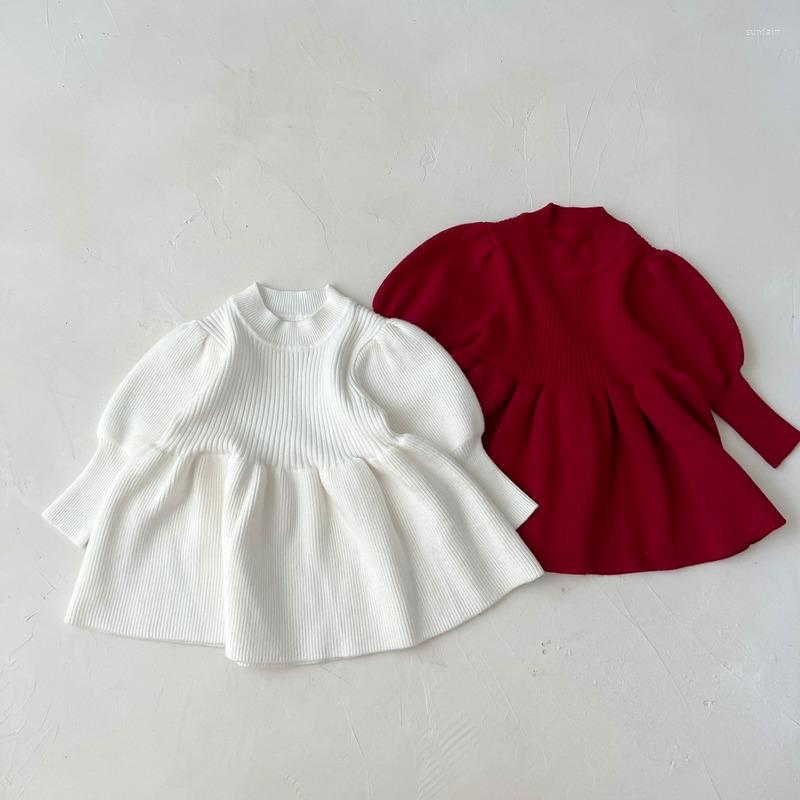 

Girl Dresses 2023 Autumn Girls Knit Dress Princess Knitted Sweater Baby Long Sleeve Skirts Fall Clothes, Red