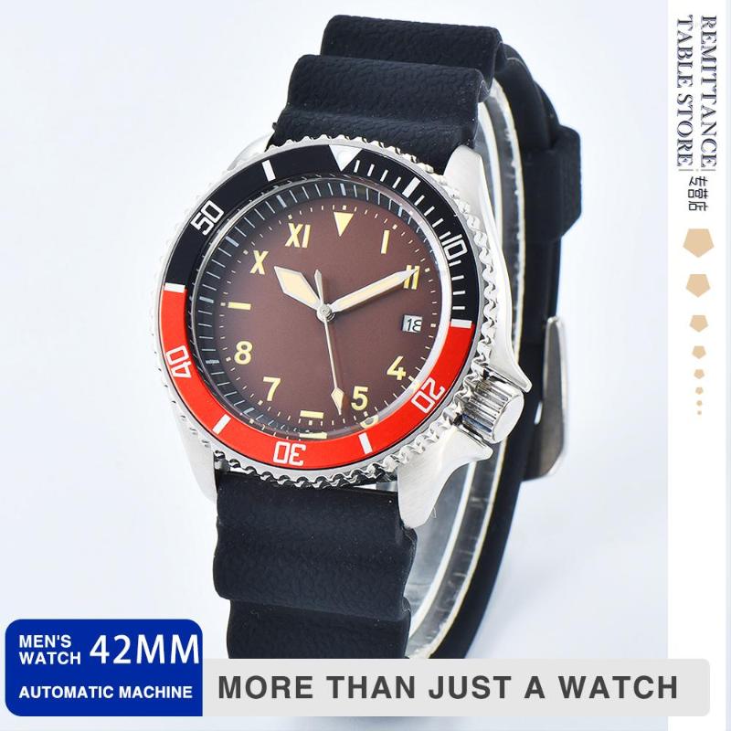 

Wristwatches Parnsrpe - Luxury Espresso Men's Watch NH35A Sapphire Crystal Rubber Strap Automatic Mechanical Diver's, No-2