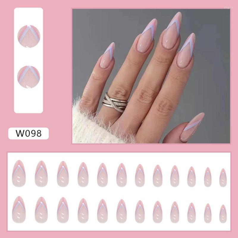 

False Nails Purple Pink Wavy Long Oval Round Tip Women Girl Artificial Art Manicure Salon DIY DIN889