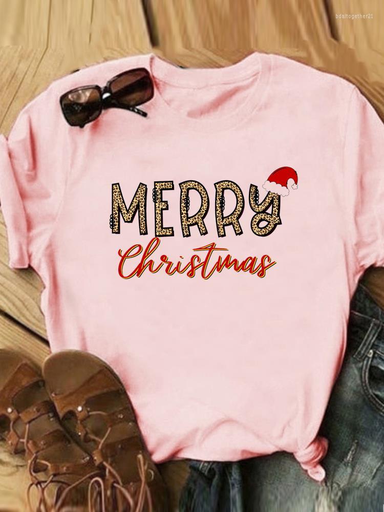 

Women's T Shirts Women Merry Christmas Fashion Female Print Casual T-shirts Leopard Letter Lovely Style Holiday Clothing Graphic Tee Year, Qlo31120