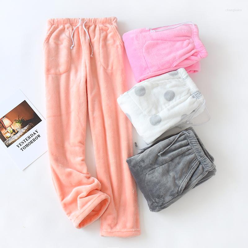 

Women's Sleepwear Pajama Pants For Ladies Autumn And Winter Thermal Flannel Long Trousers Loose Large Size Thick Coral Fleece Warm