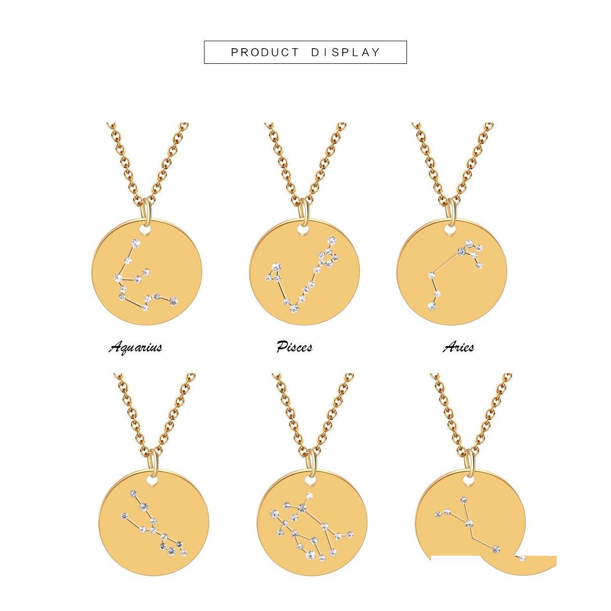 

Pendant Necklaces 12 Constellation Necklace Crystal Zodiac Pendants Fashion Jewelry Will And Sandy Stainless Steel Coin Drop Delivery Dhjaw
