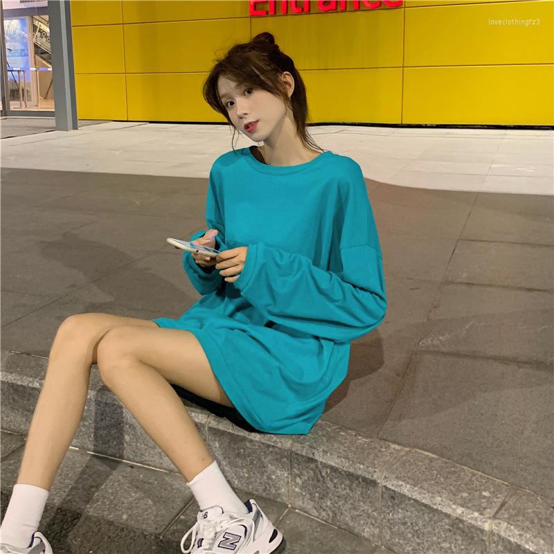 

Women's T Shirts T-shirt Women's Ins Trendy Lazy Wind Loose Large Version Mid-length Round Neck Long-sleeved Top, White