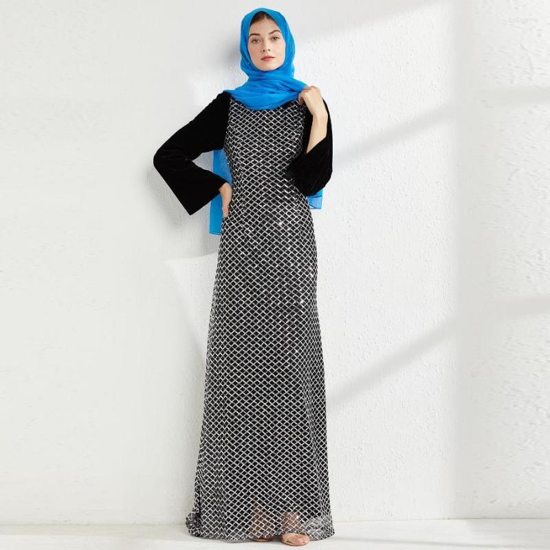 

Ethnic Clothing Fashion Sequined Islam Muslim Dress Kaftan Gown Caftan Dresses Women Djellaba Robe Longue Vetement Musulmane Femme Wy162