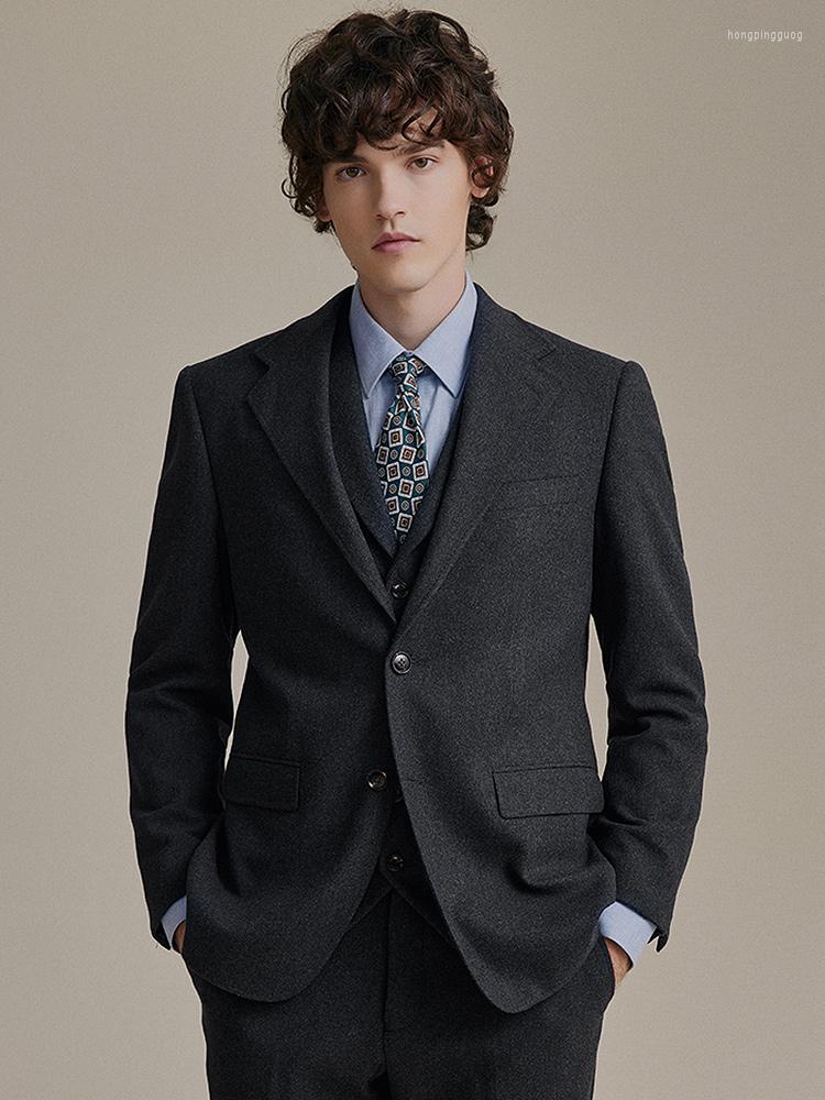

Men's Suits 55% Wool Men Set Deep Grey Slim Fit England Formal Style Single Breasted Blazer Vest Pant Wedding Groom Wear 58A 44A