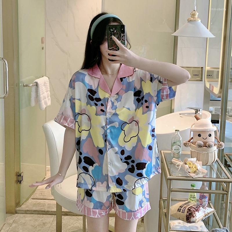 

Women's Sleepwear Silk Nightgown Women Sexy Nighty Summer Pyjamas Plus Size Lapel Loose Version Pajama Set High Quality, Hxy3994