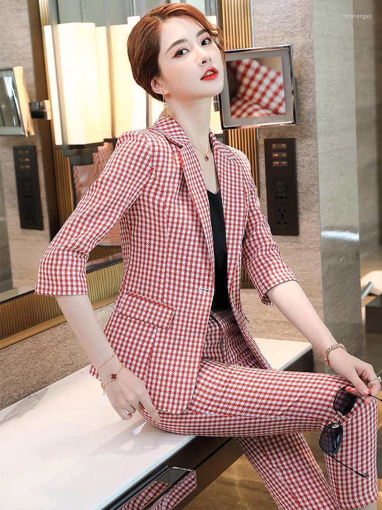 

Women' Two Piece Pants Women Plaid Pant Suit Fashion Long Sleeve Single Button Blazer Pencil Latest Uniform Design Business 2 Set, Black 2 piece set