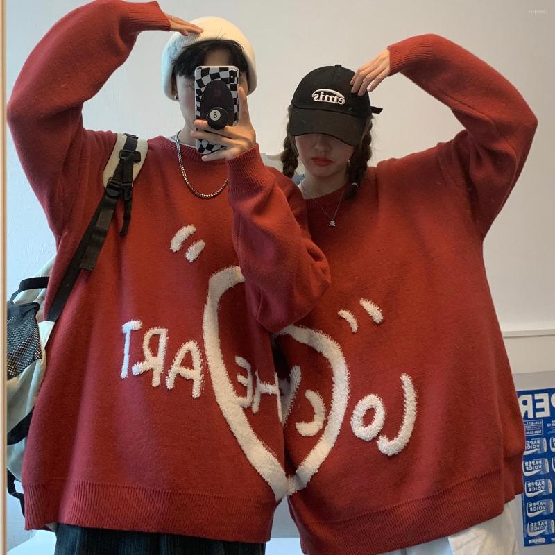 

Men's Sweaters High Quality Couple Men's Autumn And Winter Thickened Ins Loose Lazy Leisure Round Neck Pullover Sweater, Red left