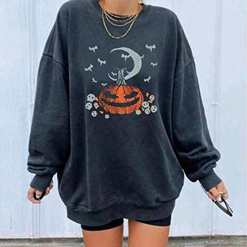 

Women's T Shirts Active Loose Tops Women Halloween Fashion Women's Casual Long Sleeve Printed Ladies Sweatshirt Oversized Button Top, Black