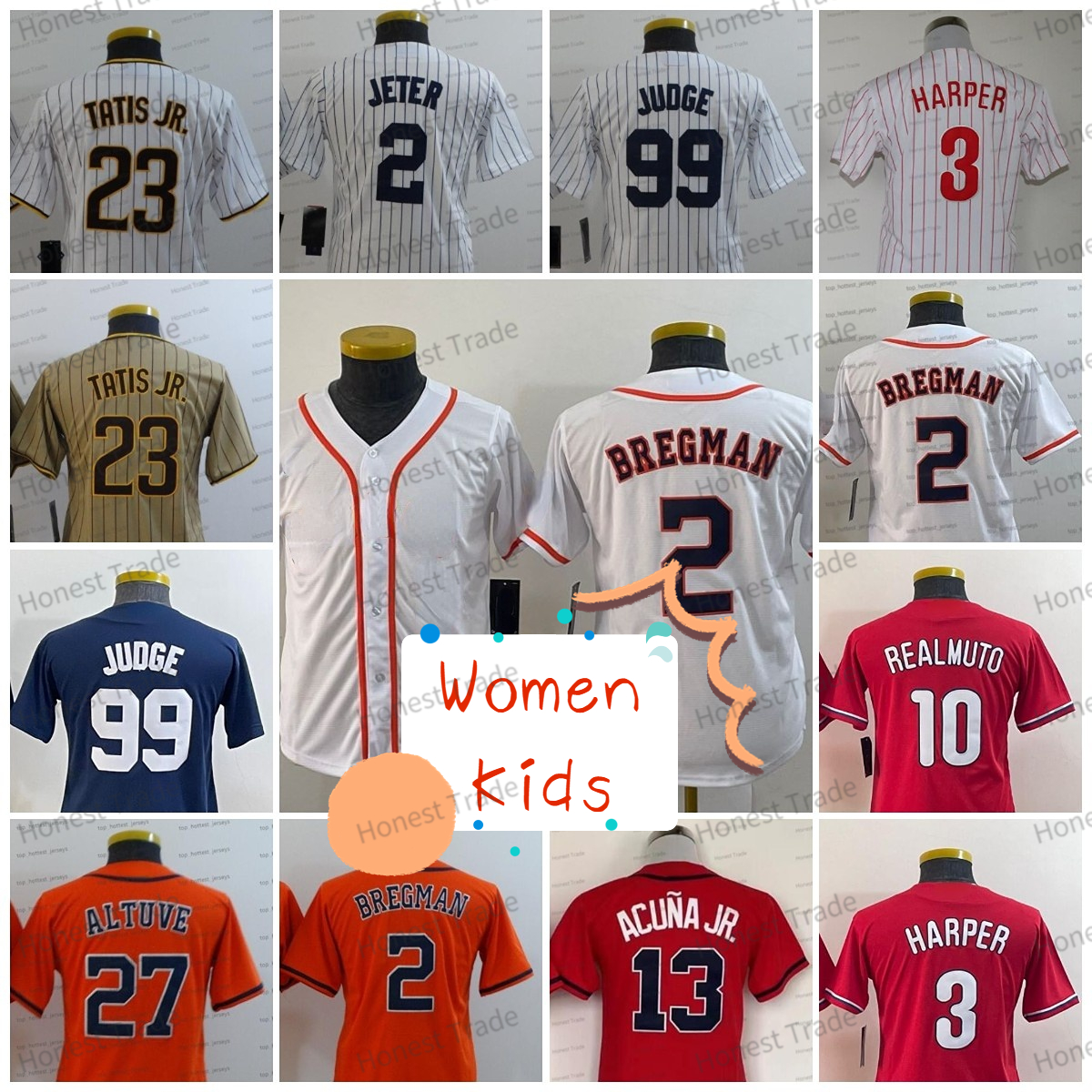 

10 JT Realmuto Bryce Red Jersey Youth Harper Aaron 2 Alex Judge Bregman 27 Jose 2 Derek Altuve Ronald Jeter 13 Acuna Jr. White Brown Kids Women Jerseys Stitched, Style 9