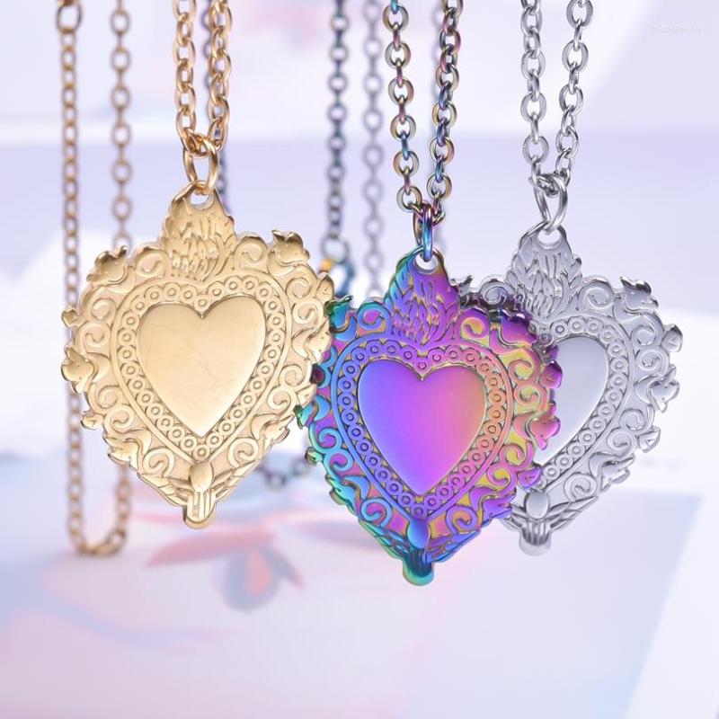 

Chains Stainless Steel Retro Gothic Memorial Forest Burning Sacred Heart Pendant Necklaces Catholic Corazon Women Collier Jewelry Bulk
