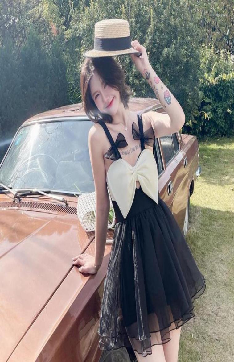 

Women039s Swimwear 2022 Dress Ladies Korean Fashion Bow Tie Swimsuit Monokini Simple Women Onepiece Lace Skirt Swim Vacation B97289523372, Black