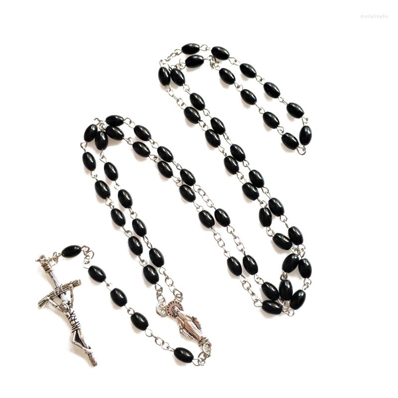

Chains Oval Bead Necklace Black Rosary Catholic Prayer For Cross Holy Religious Jewelry Gifts Women Men Girl D0LC
