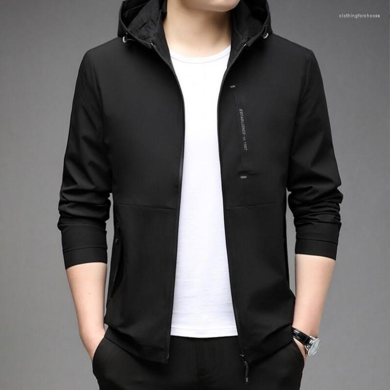 

Men's Jackets Brand Casual Fashion Designer Autumn Hooded Coats And Men Solid Color Plain Windbreaker Mens Clothes, Black