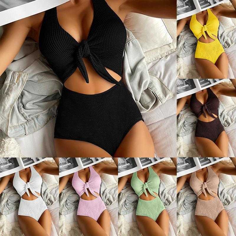 

Sexy Deep V Neck One Piece Swimsuit Summer Beach Halter Backless High Waist, Green