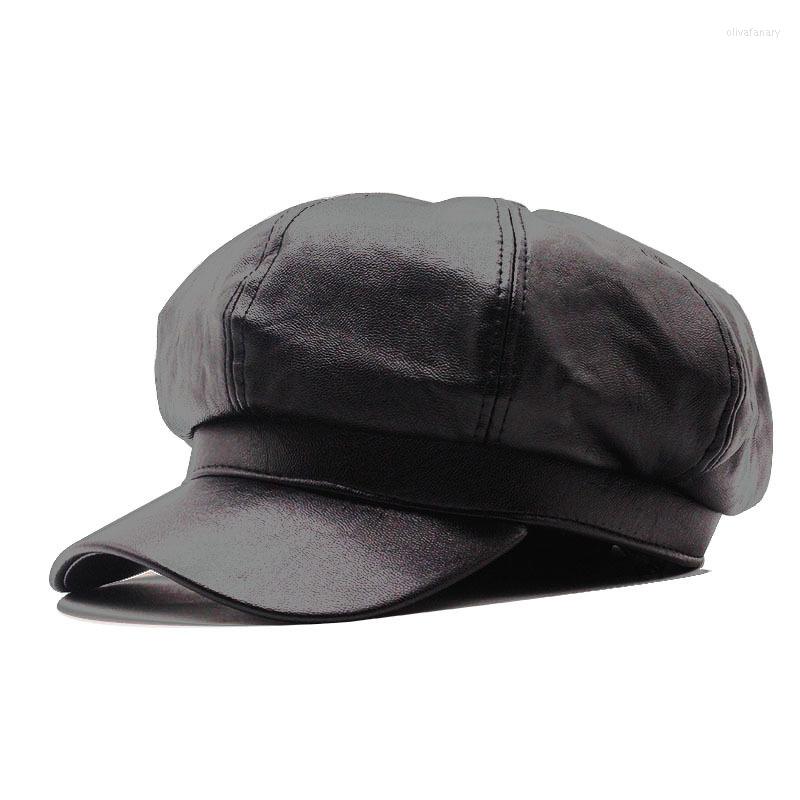 

Berets Hats For Women Pu Leather Octagonal Sboy Cap Men Ladies Panama Stylish Artist Painter Caps Beret Woman Hat, Black