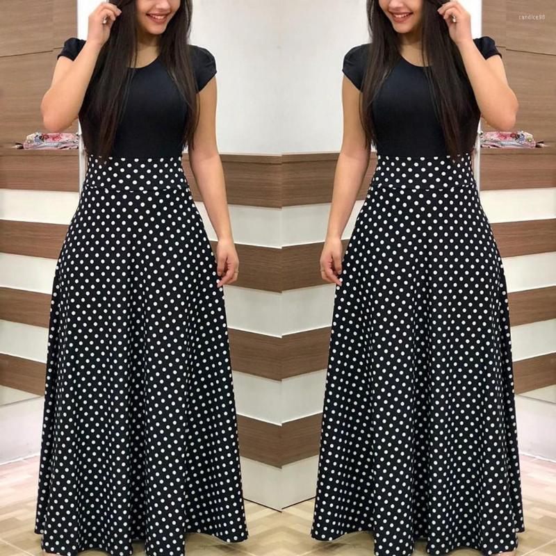 

Casual Dresses Colour Dress Cocktail Splicing Party Point Women' Sleeve Ladies Short Wave Long Cotton Summer Tunics, Black