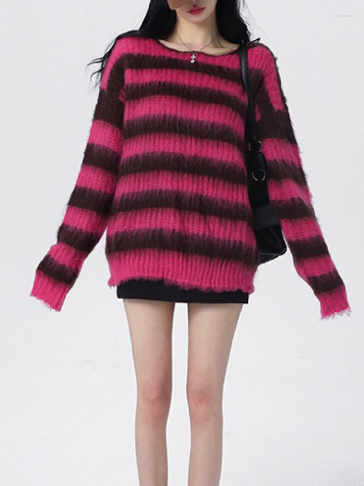 

Women' Sweaters Autumn Pink Striped Pullover Sweater Women Sweet Kawaii Loose Knitted Female Casual Korean Fashion Warm 2023, Short