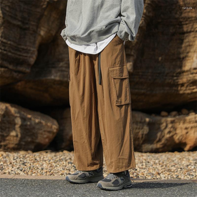 

Men's Pants Men's Loose Straight Wide Leg Autumn Vintage Brown Cargo Men Streetwear Casual Ankle-banded Trousers With Belt