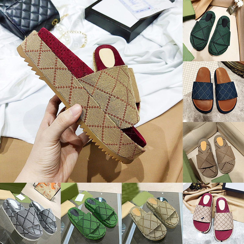 

2023 Slippers Women Fashion Embroidered Canvas Designer Slides Slip On Slippers 5cm Xad Beige Blue OG Beige Brick Red Canvas Mid-heel Platform Luxury Women Sandal, 06 xad beige blue canvas