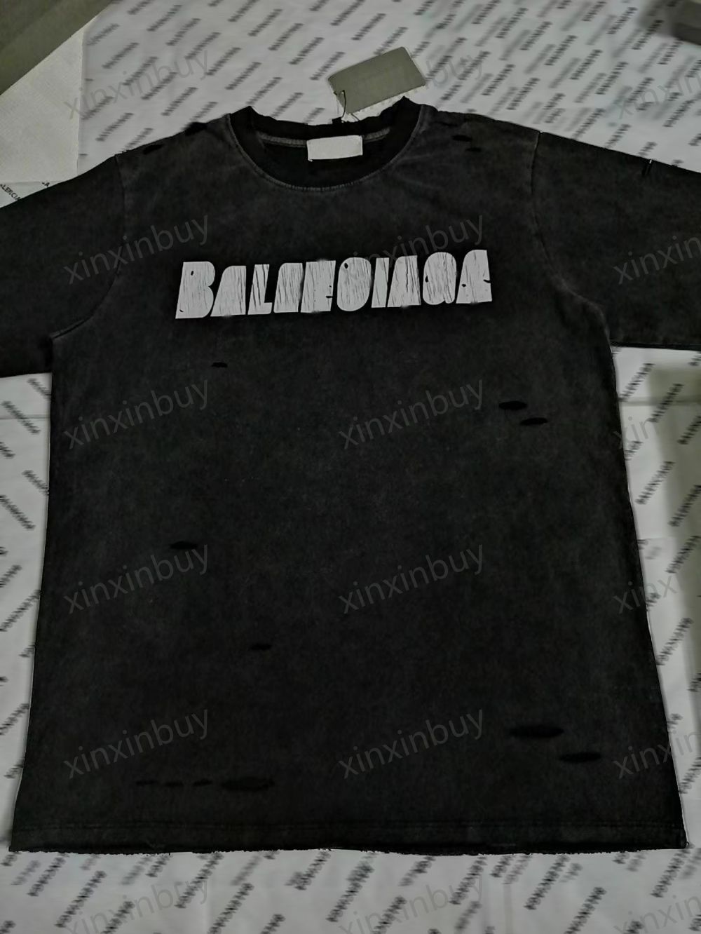 

xinxinbuy Men designer Tee t shirt 23ss Paris destroyed letters pattern print short sleeve cotton women white black gray XS-L, Multi