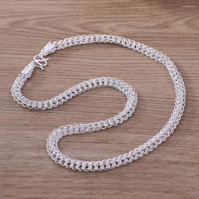 

Chains Real Solid S999 Fine Silver Men Lucky Hollow Circle Chain Link Necklace Dragon Style