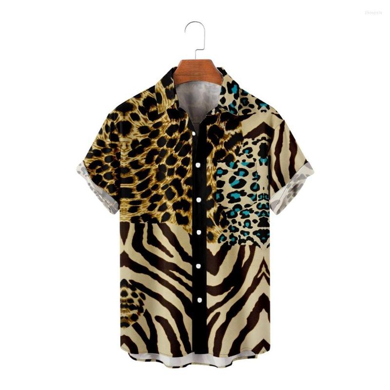 

Men's Casual Shirts Summer Mens Vintage Leopard Printed Shirt Streetwear Man Short Sleeve Hawaiian Beach Harajuku