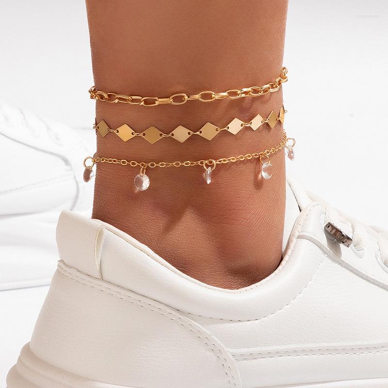 

Anklets Simple Foot Round Piece Multilayer Anklet Geometric Chain Inlaid Crystal Bracelets For Women Barefoot Jewelry Accessories