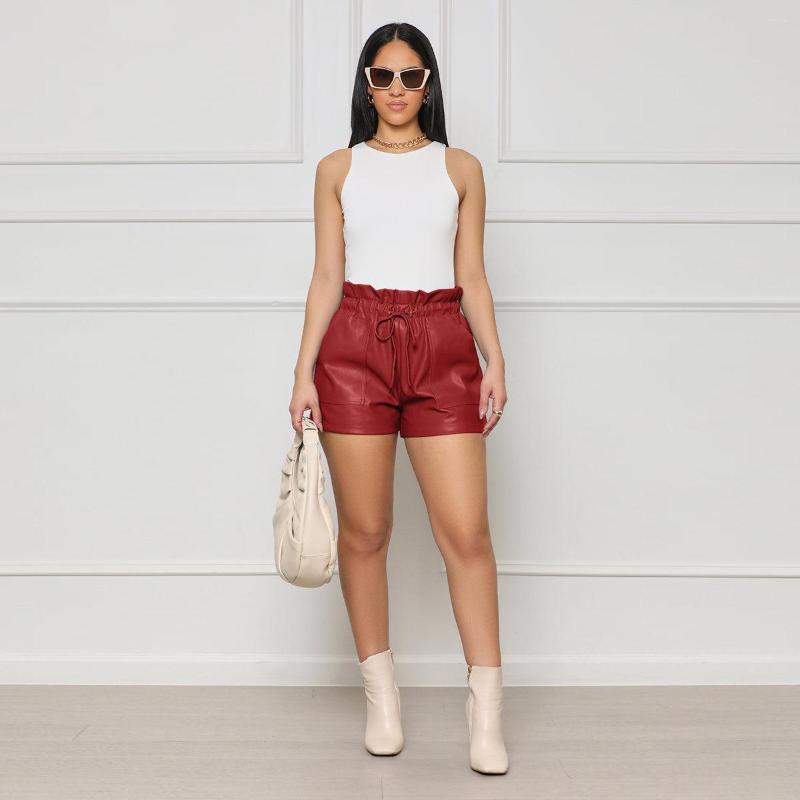 

Women' Shorts Autumn Casual A-Line Elegant PU Leather Women 2023 Loose Wide Leg Winter High Waist Black Pantalones