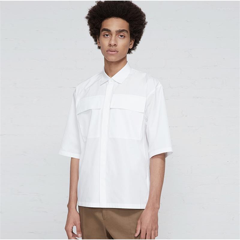 

Men' Casual Shirts Spring Summer Men' Lapel Short-sleeved Shirt Oversize Loose Front Big Pockets Five-point Sleeve Male Fashion Simple, Black