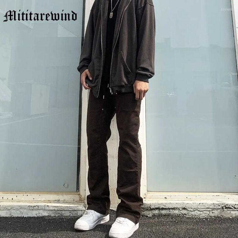 

Men's Jeans High Street Loop Zipper Micro Flare Cargo Pants Hip Hop Straight Retro Vintage Loose Y2k Casual Four Seasons Trousers, Black