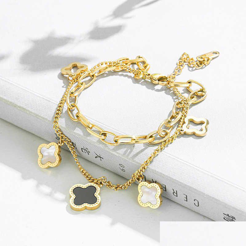

Charm Bracelets Classic Design Four Leaf Clover Stainless Steel Bracelet Lucky Women Gift Jewelry Drop Delivery Dhe1F