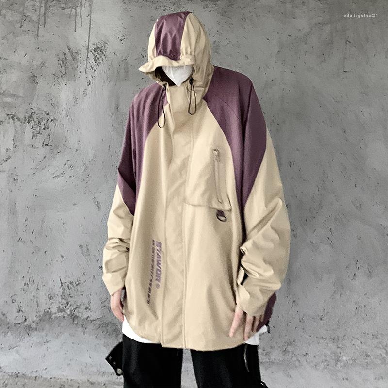 

Men's Jackets Men Patchwork Letter Printed Streetwear Dark Casual Man Oversized Coats Fashion Male Hip Hop Loose Windbreakers, Gray