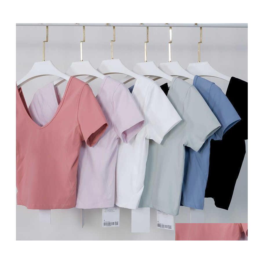 

Yoga Outfits Summer Womens Sports Short Sleeve Tops Sexy Tight Running Fitness Tshirt Vneck Uback Beautif T Shirt Gym Drop Delivery Dhhel, Lavender 803v short t