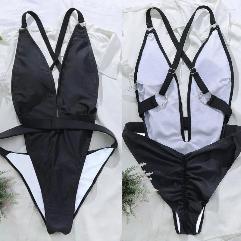 

Women' Swimwear High Waist Women Bathing Suit Sexy One-piece Swimsuit Lady Slim Shoulder Strap Backless Strappy Bikini, Picture shown