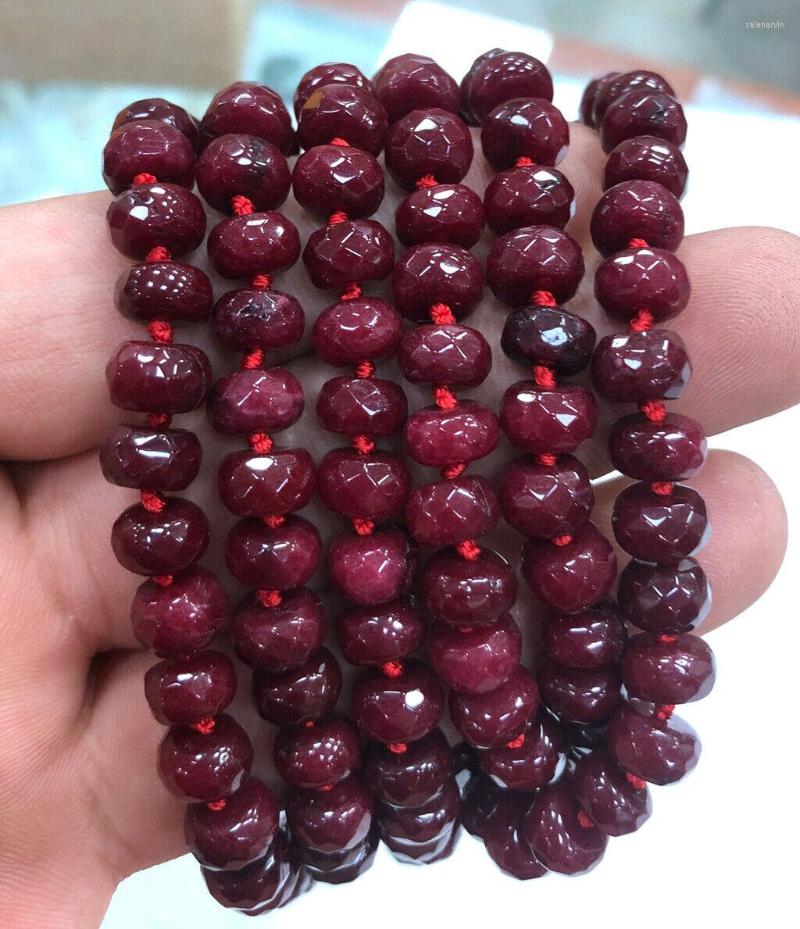 

Chains 3 Rows Faceted 5x8mm Brazil Red Ruby Rondelle Gems Beads Necklace 18-20''